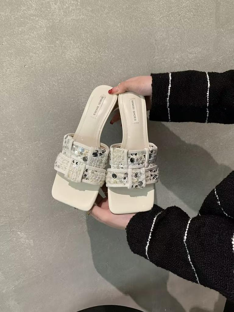 Летние новинки 2025 года Женские тапочки Модные с открытым носком Плетеные женские туфли Повседневные Дизайнерские Пляжные Женские Туфли на шпильке