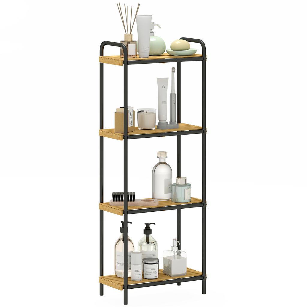 Bathroom shelf 4-level narrow freestanding storage shelf bamboo 1.5 x 21.5 x 106 cm natural wood effect