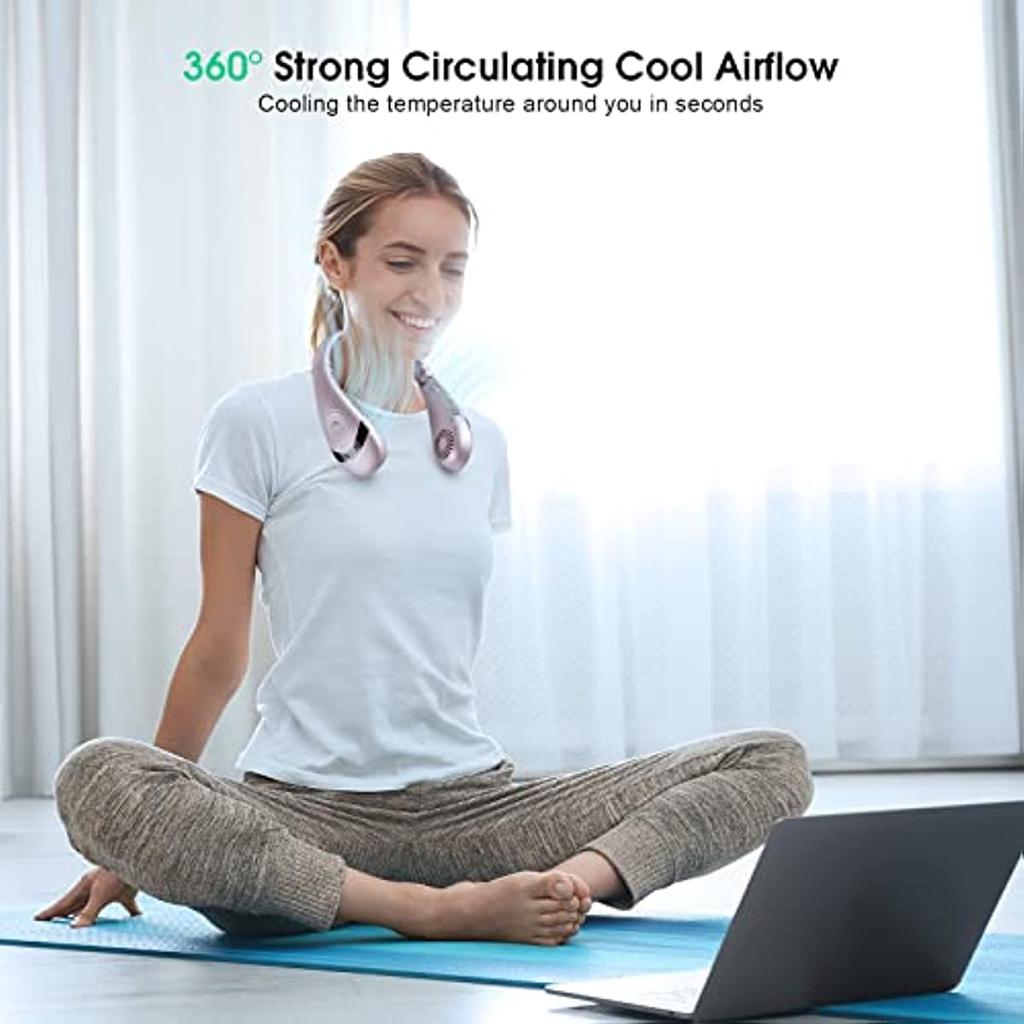 Neck Fan, 5000mAh Foldable Bladeless Neck Fans Portable Rechargeable, 3 Speeds Adjustment 360° Cooling Airflow, Hands Free Wearable Personal Fan,