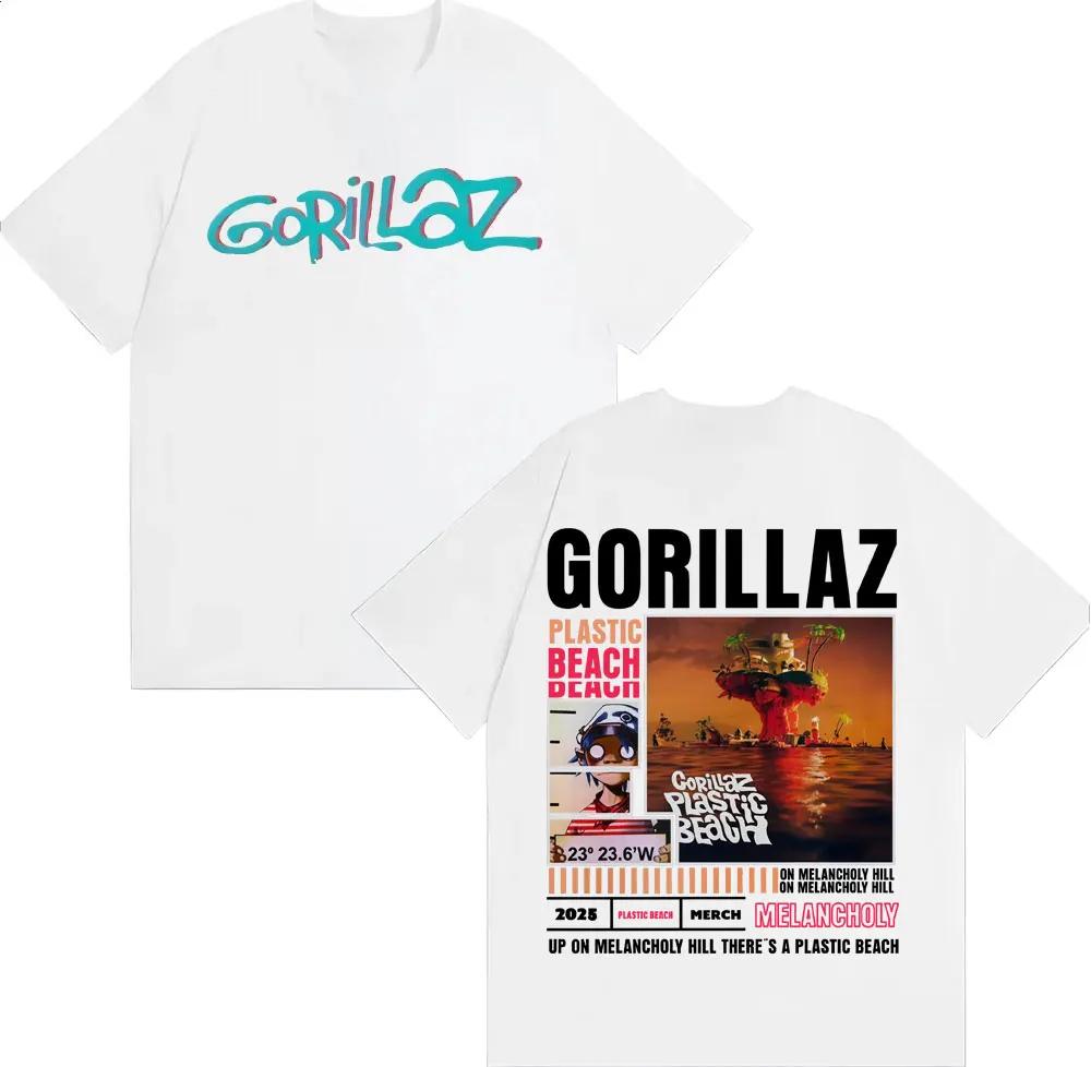 Рок-группа Gorillaz Мерч Футболка Унисекс Женская одежда Винтажная мода Мультяшные футболки Хлопок Повседневные Оверсайз футболки Уличная одежда