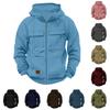 Men's Fashionable Solid Color Long Sleeve Hooded Loose Sweatshirt Sports Multi Pocket Jacket