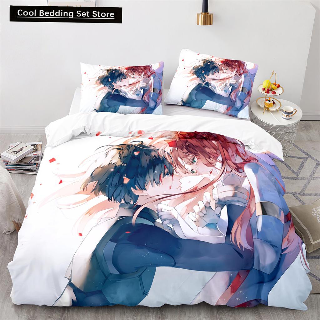 Darling In the Franxx Anime Duvet Cover Set with Pillow Covers Polyester Teens Kids Bedding Set Full Queen King Size Bed Linen