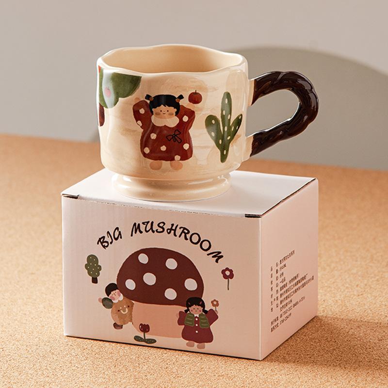 Ретро Милые Мальчики И Девочки Керамическая Домашняя Питьевая Вода Молоко Завтрак Мультфильм Чашка Творческий Высокая Ценность