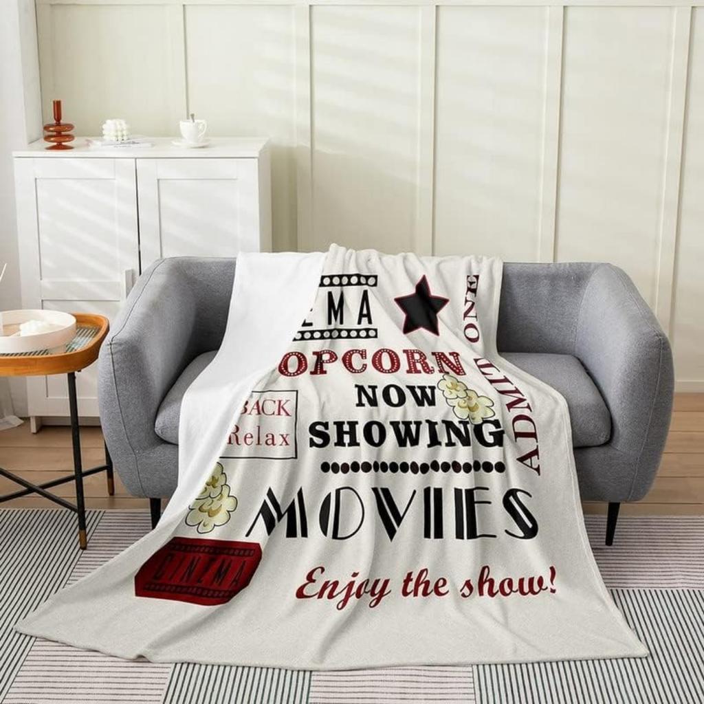 Popcorn All Season,Bed Blanket Cinema Poster Blanket, for Kids Boys Girls Teens Decor Movie Theater Food Blanket Home Decor
