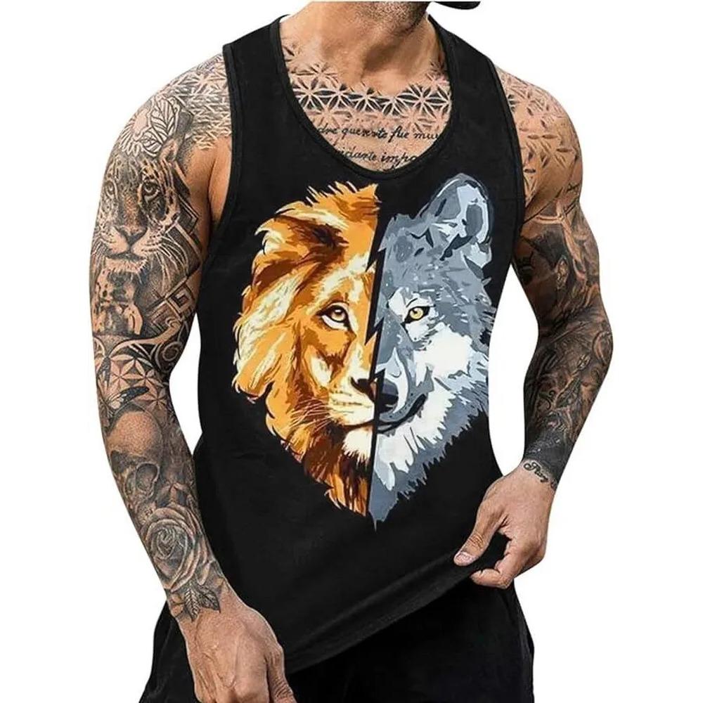 Летний топ с круглым вырезом и 3D-принтом с животным узором, модная повседневная мужская майка без рукавов