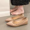 Soft Leather Version~ French Inner Height Increase Temperament Pointed Single Shoes Women's 2025 New Summer Flat-bottomed Rivets Soft-soled Ladyshoes