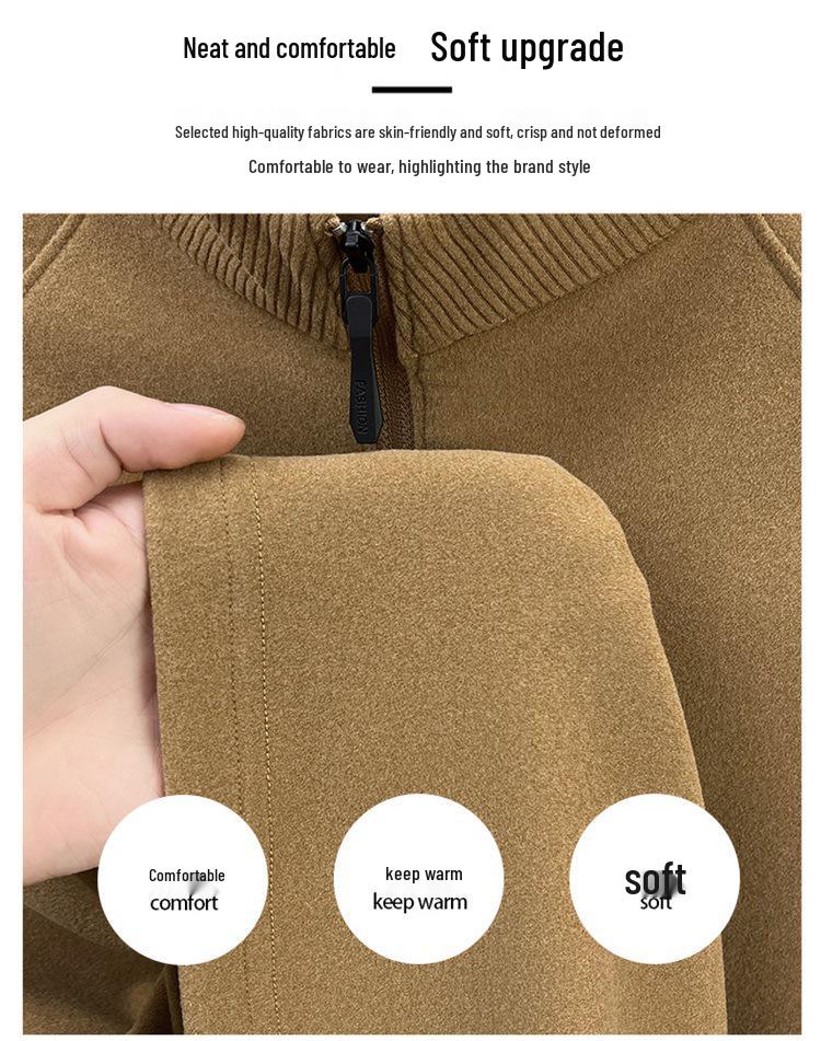 Мужской двусторонний катионный свитшот с длинным рукавом, полувысоким воротником и молнией