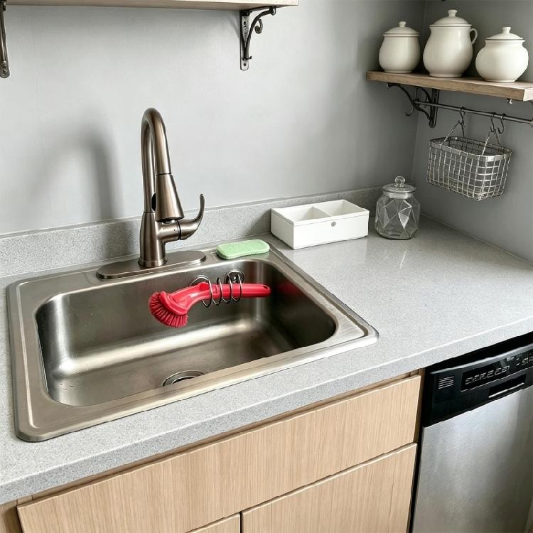 Suction Cup Sink Holder for Sponge and Brush Storage, 2 Pack Metal Wire Racks for Kitchen Sink Side Placement and Daily Cleanup Use