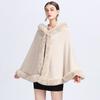 3 Colors Winter Thick Faux Fur Collar Outside Cloak Women Warm Soft Cashmere Poncho Big Pendulum Black Shawl Coat With Hat