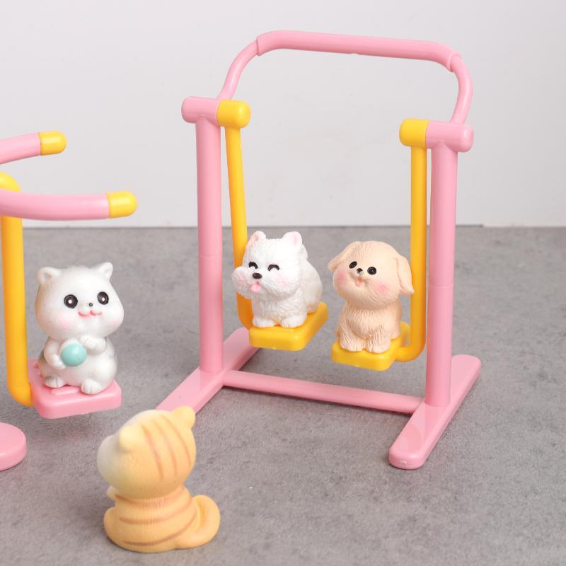 1 Set Miniature Pink Playground Fitness Toy Set Lifelike Tiny Model for Dollhouse Kids Pretend Play Hobby Collection