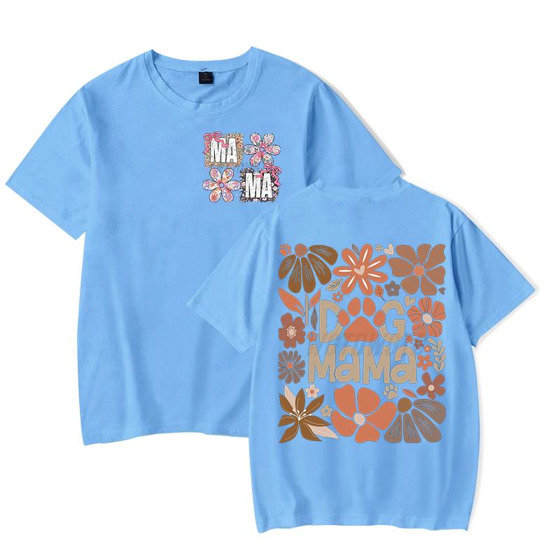 Футболки Dog Mama Fashion Casual Забавный подарок для владельца собаки Футболка с коротким рукавом Цветочный Бохо Винтажный дизайн футболки Женская одежда