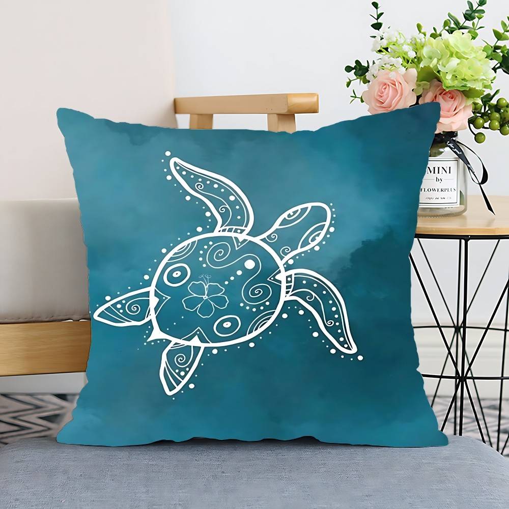 Seahorse Whale Starfish Turtle Blue Ocean Pillow Case Cushion Cover Polyester Decorative Sofa Cushion Pillowcase Home Decor