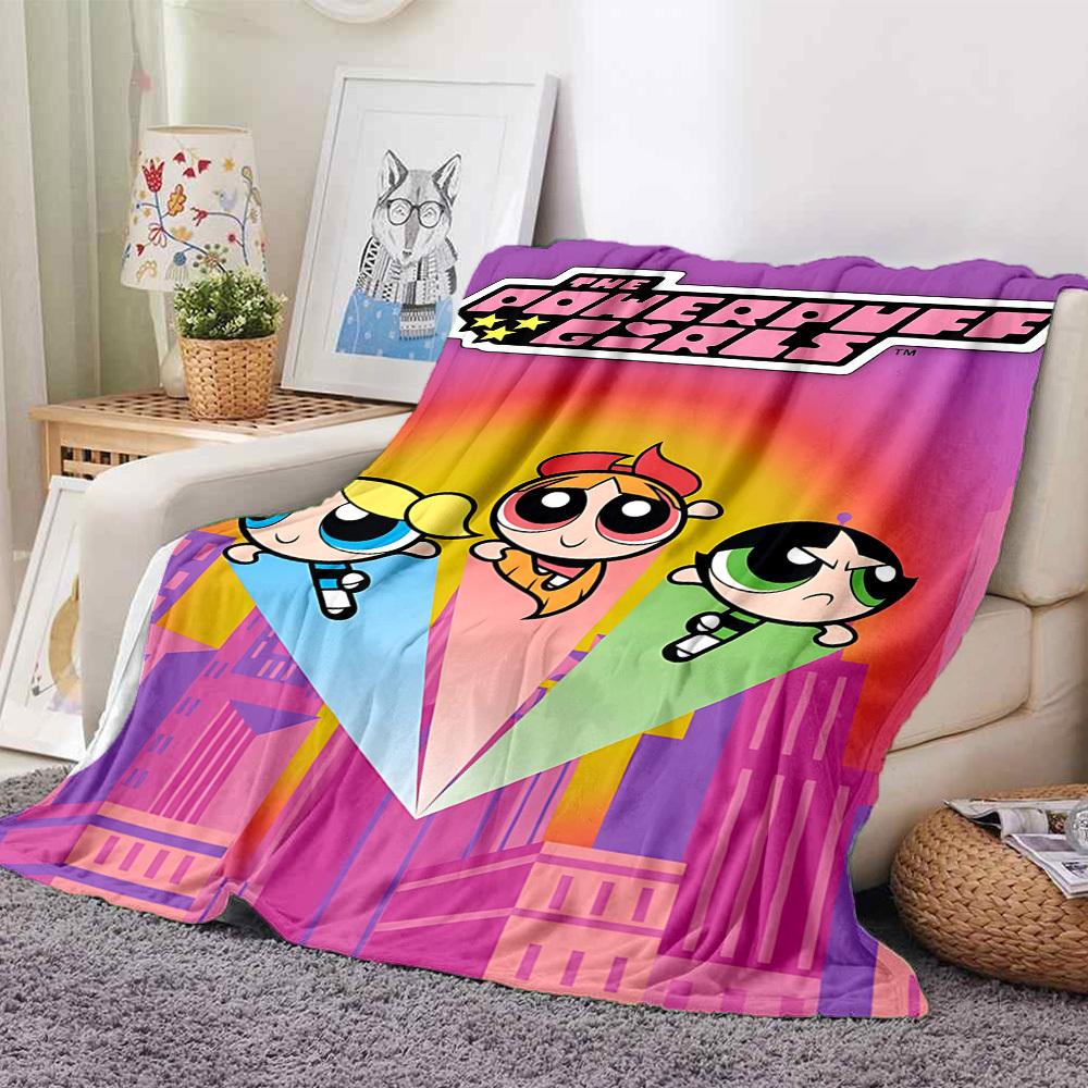 1pc Powerpuff Girls Blanket Lightweight Flannel Throw For Sofa, Bed, Travel, Camping, Livingroom, Office, Couch, Chair, And Bed