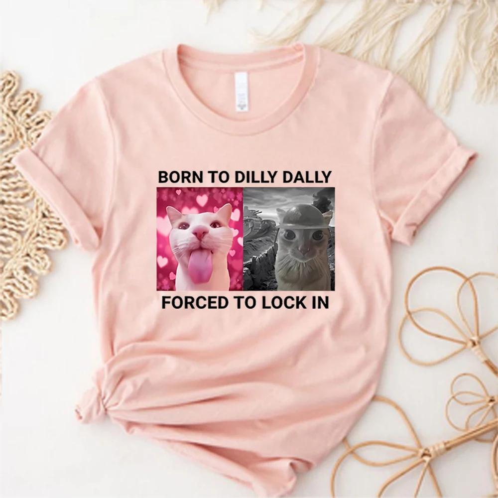 Born To Dilly Dally Forced To Lock in Футболка Смешная футболка с изображением кота Милые футболки с изображением кота Женские летние повседневные топы с короткими рукавами