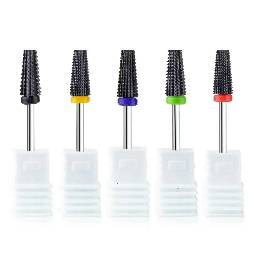 Black 5 In 1 Ceramic Nail Drill Bit For Electric Drill Machine 3/32" Shank Milling Cutter Fast Remove Acrylic Or Hard Gel