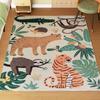 Jungle Pattern Fleece Rug, Cream White and Multicolored