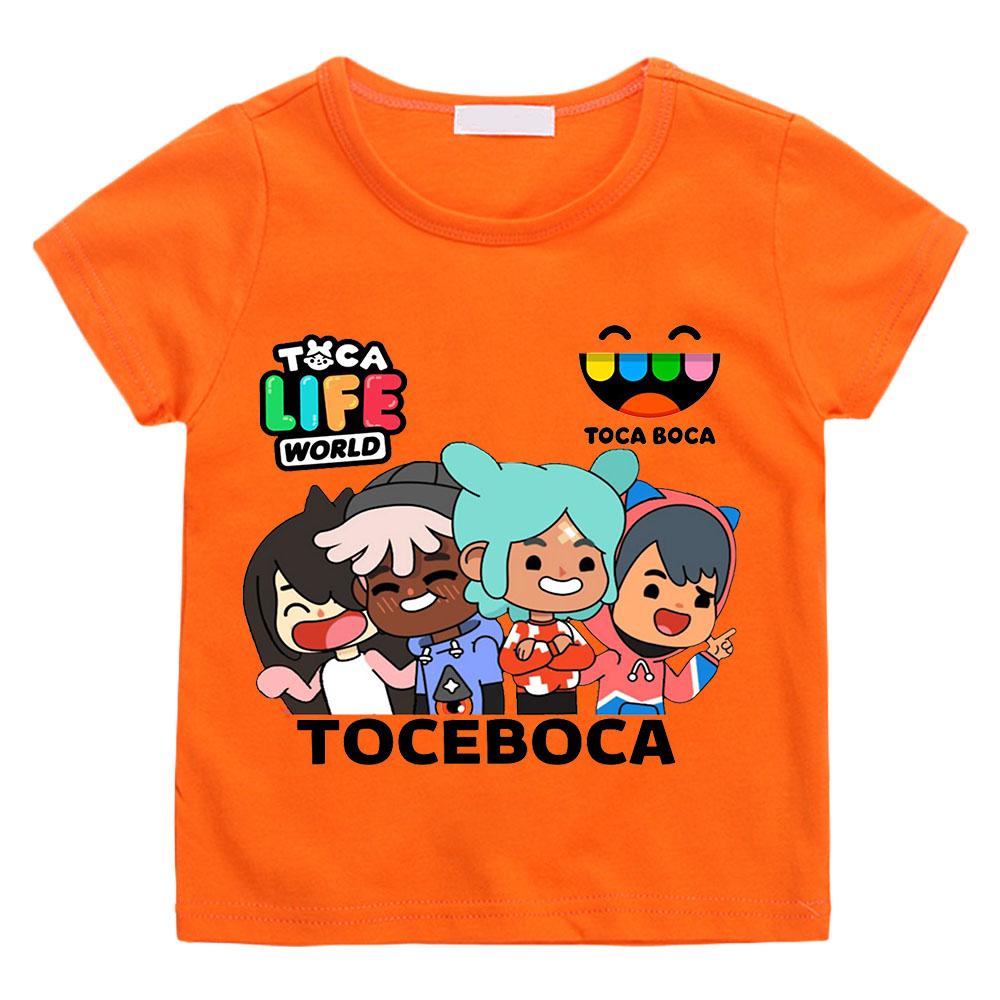 Toca Boca World Мультяшный Принт Стритвир Футболки 100% Хлопок Мультфильм Манга Короткий Рукав Мальчики Девочки Круглый Вырез Детские Футболки Лето