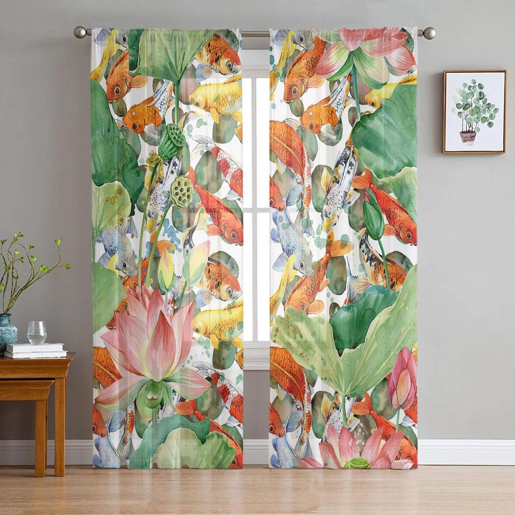 Тюлевые занавески с рисунком рыбки, прозрачные оконные шторы для гостиной, кухни, детской спальни, вуаль, подвесная занавеска