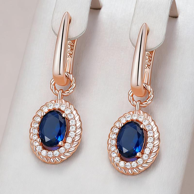 Kinel Hot Shiny Blue Natural Zircon Dangle Earrings for Women Fashion 585 Rose Gold Color Party High Quality Daily Fine Jewelry