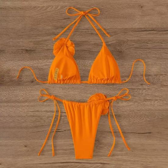 2 шт./комплект женский комплект бикини на шнуровке бюстгальтер с подкладкой плавки комплект 3D цветочный декор пляжный стиль купальники