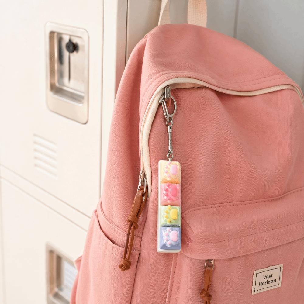 Backpack Pendant Cat Paw Squishy Keychain Colorful Design KeyCap Keychain Daily Commute