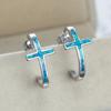 Wish Cross Blue and White Opal Stud Earrings European and American Personality