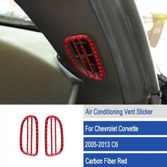 2pcs Red Carbon Fiber Car Inner Side Air Vent Outlet Cover For Corvette C6 05-13