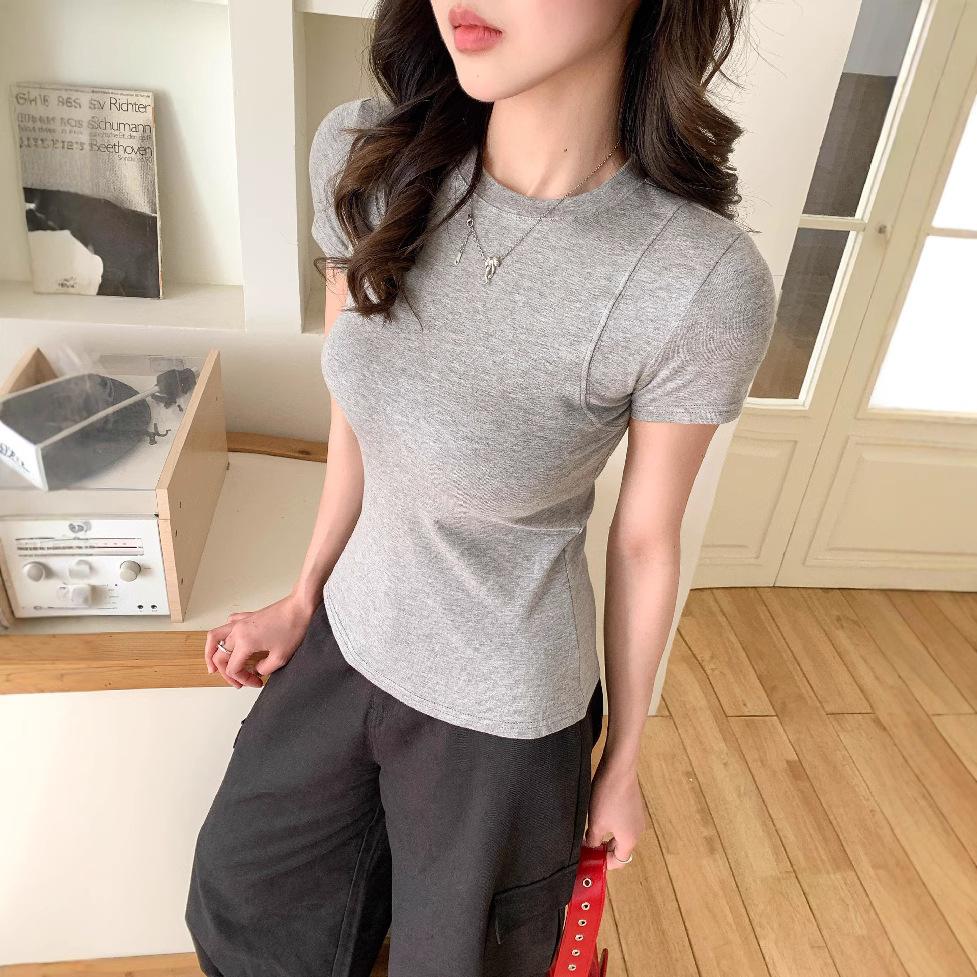 Футболка с короткими рукавами и облегающим плечом для женщин на лето, сексуальный облегающий тонкий короткий однотонный топ