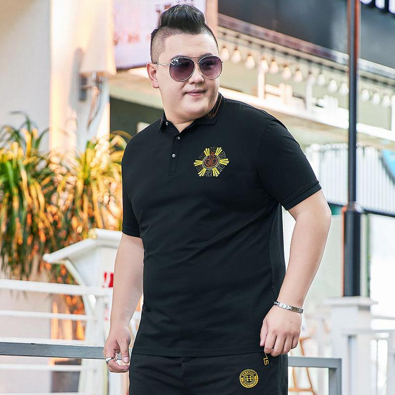 Trendy Fat Man Men's Plus Size Lapel Short-sleeved T-shirt Fat Man Fashionable Business Casual Collared T-shirt Polo Shirt