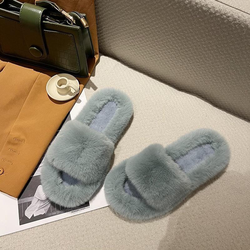 Пушистые тапочки Fairy Wind женские 2025 осень и зима новые пушистые домашние плоские верхние тапочки плюшевые одно слово перетаскивание
