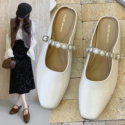 2025 весна французские туфли на танкетке с квадратной головкой и неглубоким горлом, одно слово, ромбовидный пояс, увеличивающий внутреннюю высоту, низкий каблук туфли на танкетке Мэри Джейн