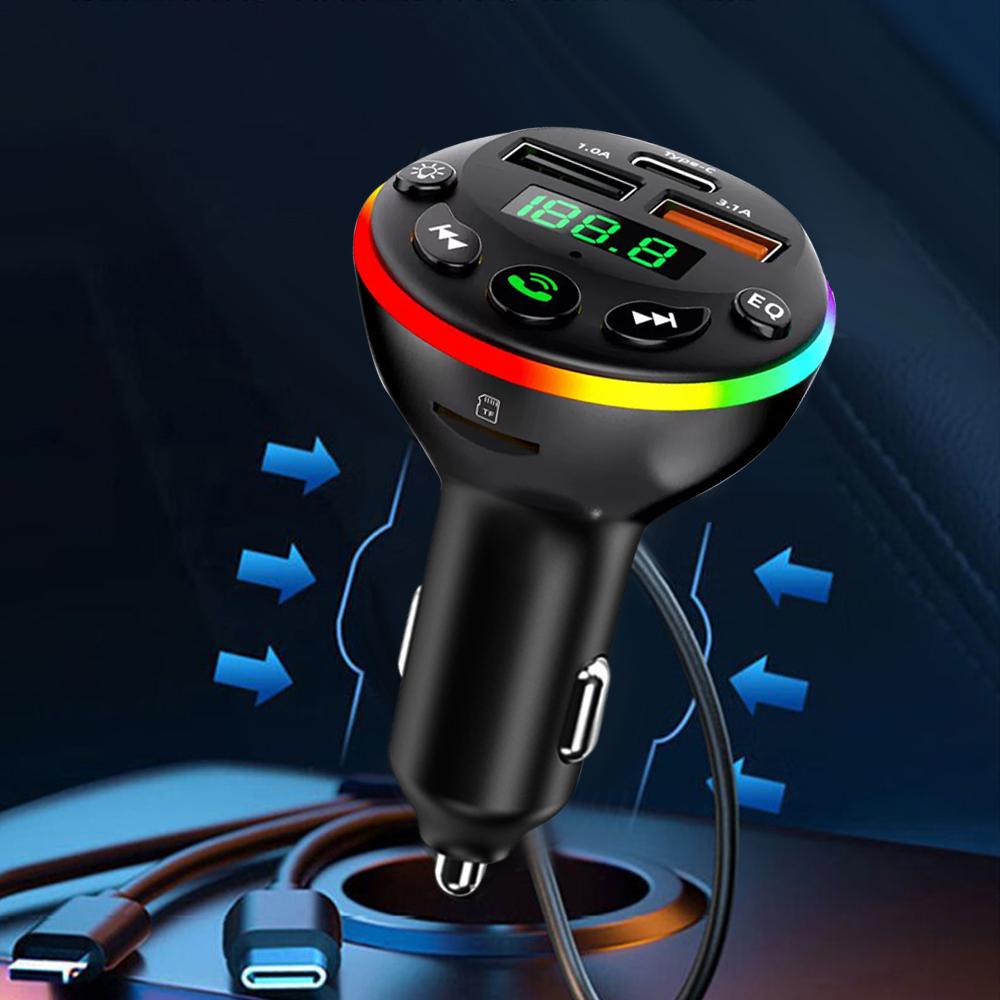 Автомобильный Bluetooth 5.0 FM-передатчик MP3-модулятор плеер Handsfree аудиоресивер с кабелем для зарядки 3 в 1 для iPhone Huawei Xiaomi