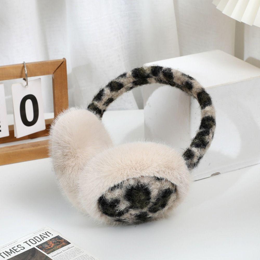 Windproof Foldable Ear Warmers Leopard Print Plush Ear Muffs Cold Weather Protection