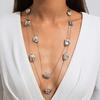 2PCS Fashion Multi-layered Long Necklace Set for Women Trendy Irregular Silver Color CCB Beaded Sweater Chains Necklace Jewelry