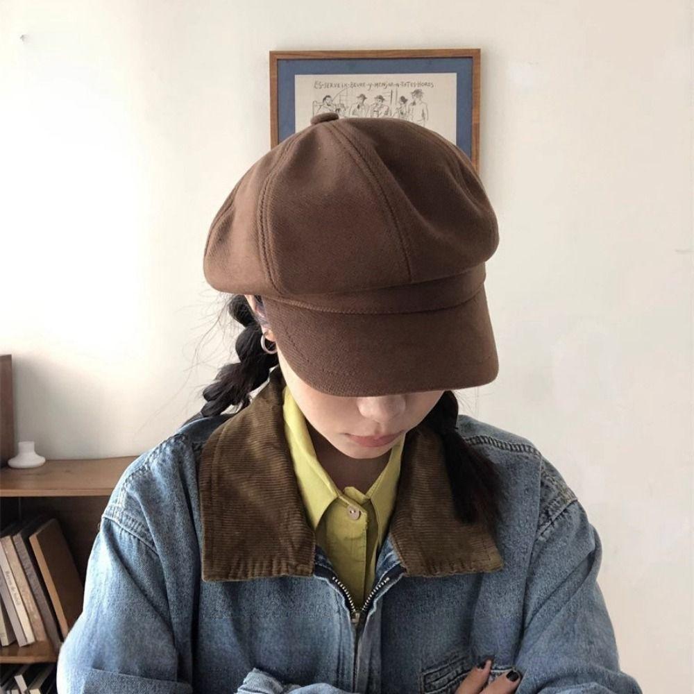 Solid Color Retro Berets Hat Duck Tongue Painter Cap Fashion Vintage Newsboy Cap Girls
