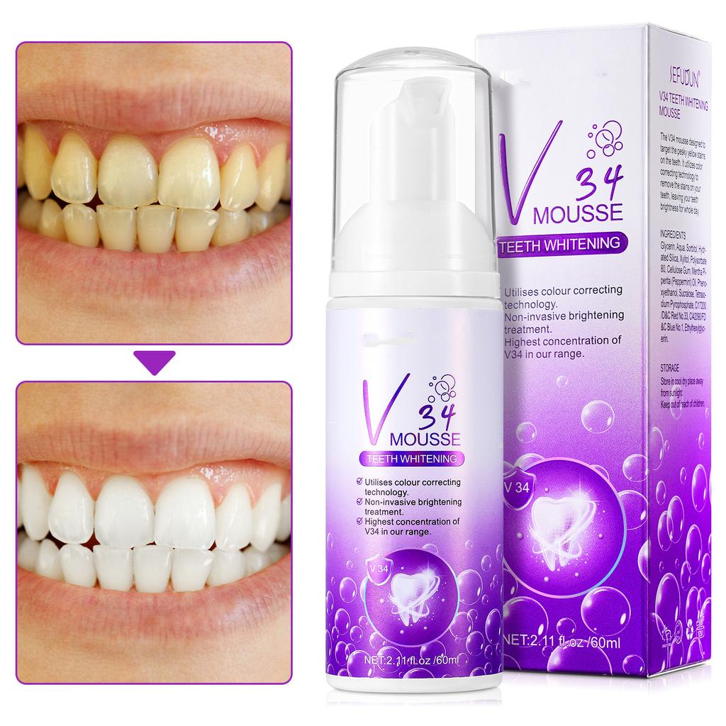 V34 Purple Tooth Cleansing Mousse Repair Whitening and Anti Sensitivity Toothpaste Improves Enamel Sensitivity, Removing Stains, and Gentle Freshness