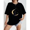 Crewneck T Shirt White Cat On Moon And Stars Print Casual Wear For Women Summer Outfit Streetwear Fashion Top
