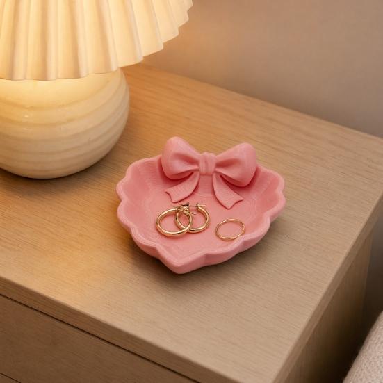 Embossed Pattern Jewelry Tray 3D Printed Bow Tray, Heart Shape Ring Dish, Entryway Table Trays, Hair Tie Organizer Decorative Trinket for Rings
