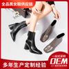 Autumn and Winter New High-heeled Short Boots Women's Custom Korean Version Thick-heeled Boots Children's Custom Square Head Rear Zipper Martin Women