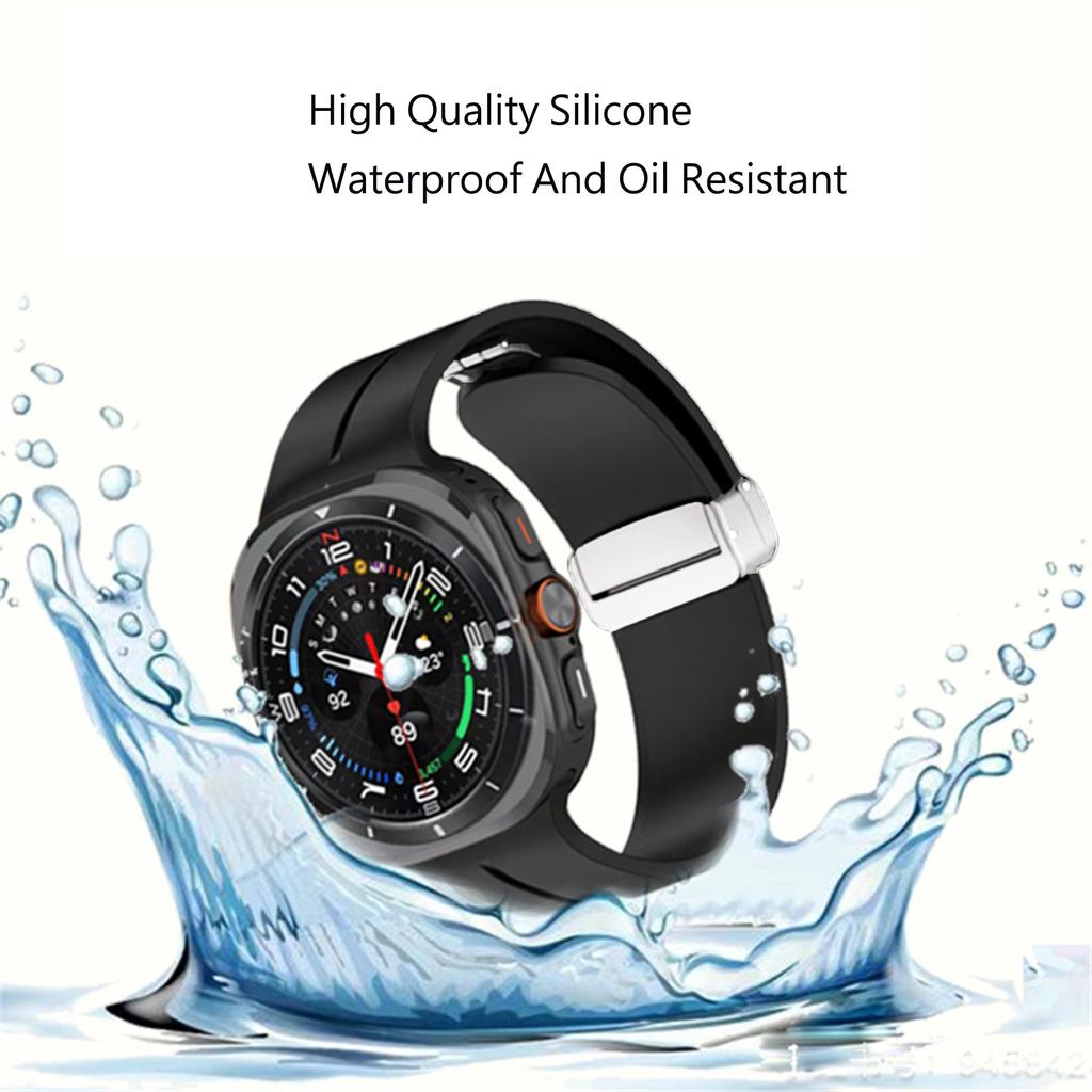 For Samsung Galaxy Watch Ultra 47mm Silicone Smartwatch Band Wrist Strap with Silver Magnetic Folding Buckle
