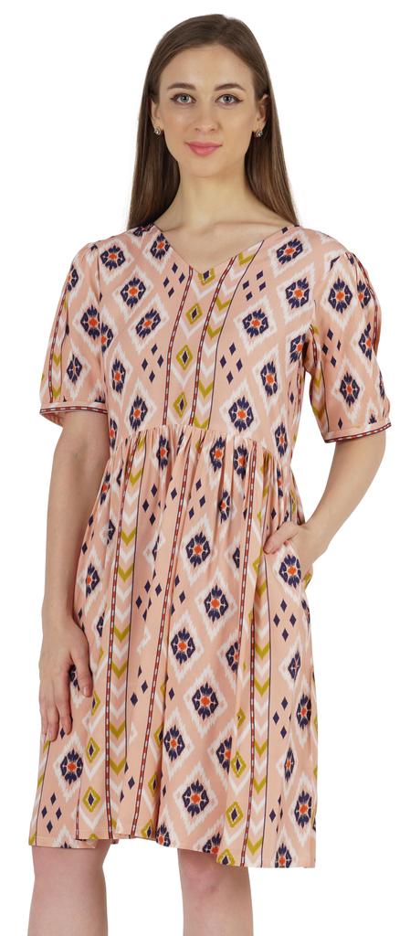Bimba Printed Summer Shift Dress For Women V Neck Short Dress W  Pockets Western Midi