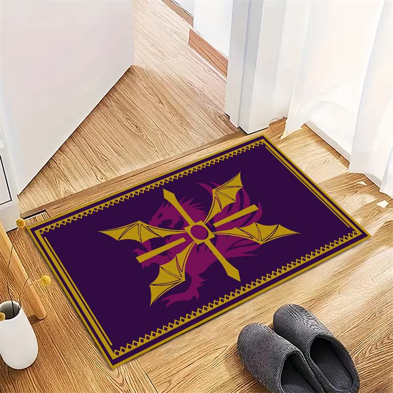 Purple Background Golden Dragon Cross Symbol Print Area Rug, Non Slip Soft Floor Mat Living Room Bedroom Carpet