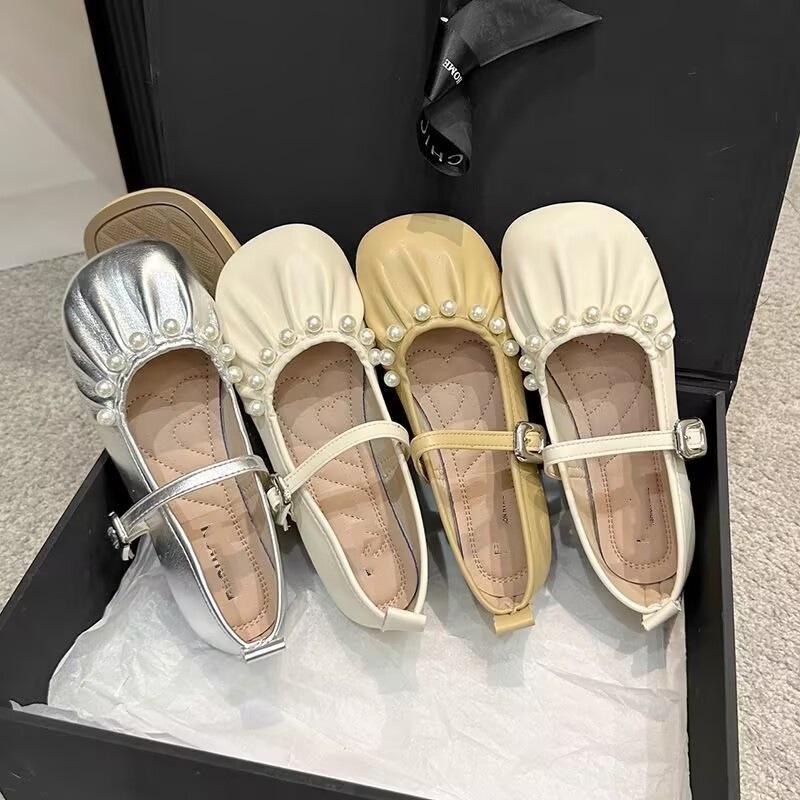 Shallow mouth small fragrant style Mary Jane spring summer flat-soled single shoes women's pearl women's skirt absolute small single shoes