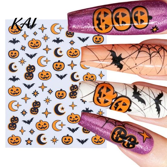 Pumpkin Nail Art Halloween Self Adhesive Stickers, Bat Moon Star Manicure Decals, Decals Decoration Stickers for Home Salon DIY Decorations