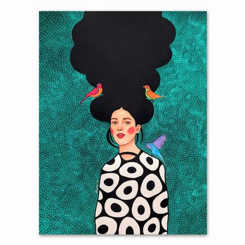 Абстрактные волосы девушки цветы птицы настенная живопись на холсте постеры на скандинавскую тематику и принты винтажные настенные панели для декора гостиной без рам