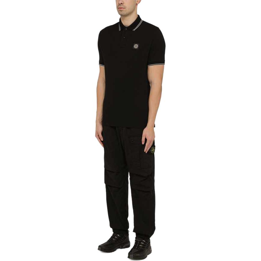 STONE ISLAND Рубашка-поло с логотипом Compass Patch Черная Мужские Топы 80152SC18-A0029