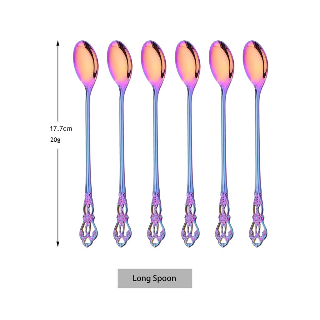 Juice Spoons Coffee Stirring Cutlery Set Colorful Teaspoon Dinnerware Ice Cream Long Handle Scoop Tableware Flatware Kitchen Tools