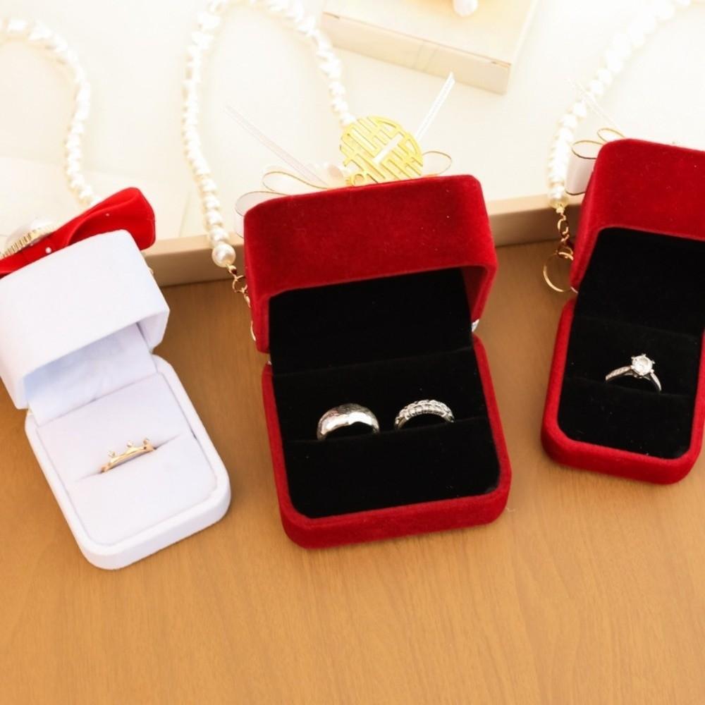 Pearl Wedding Couples Rings Box Bow Jewelry Box Multi-function Pets Collars Ring Box Gifts