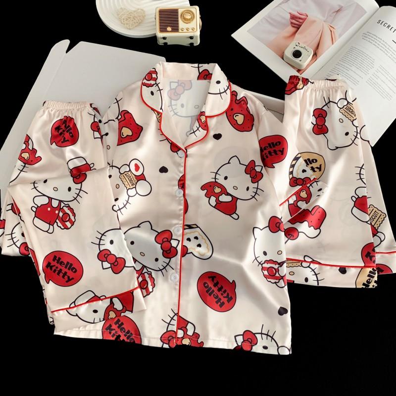 Girls Ice Silk Pajamas Set Thin Air Conditioner Clothes Kids Short Sleeve Homewear 2026
