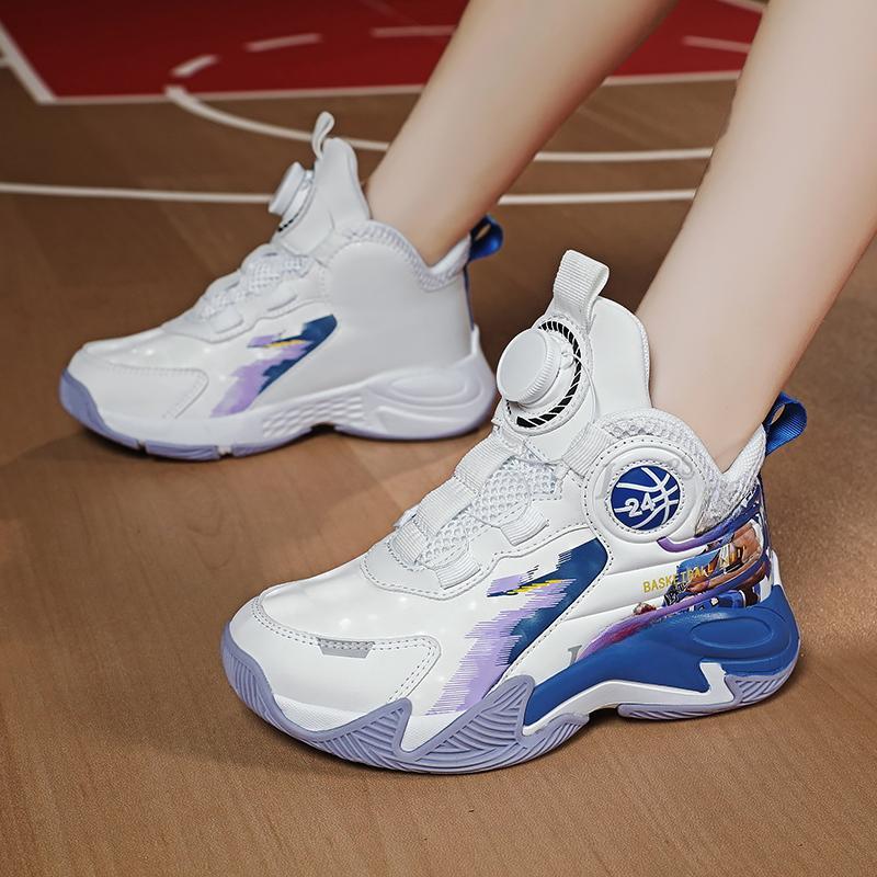 31-40 Детские Большие Размеры Противоскользящие Износостойкие Модные Высокие Баскетбольные Кроссовки Спортивный Тренд Детская Обувь